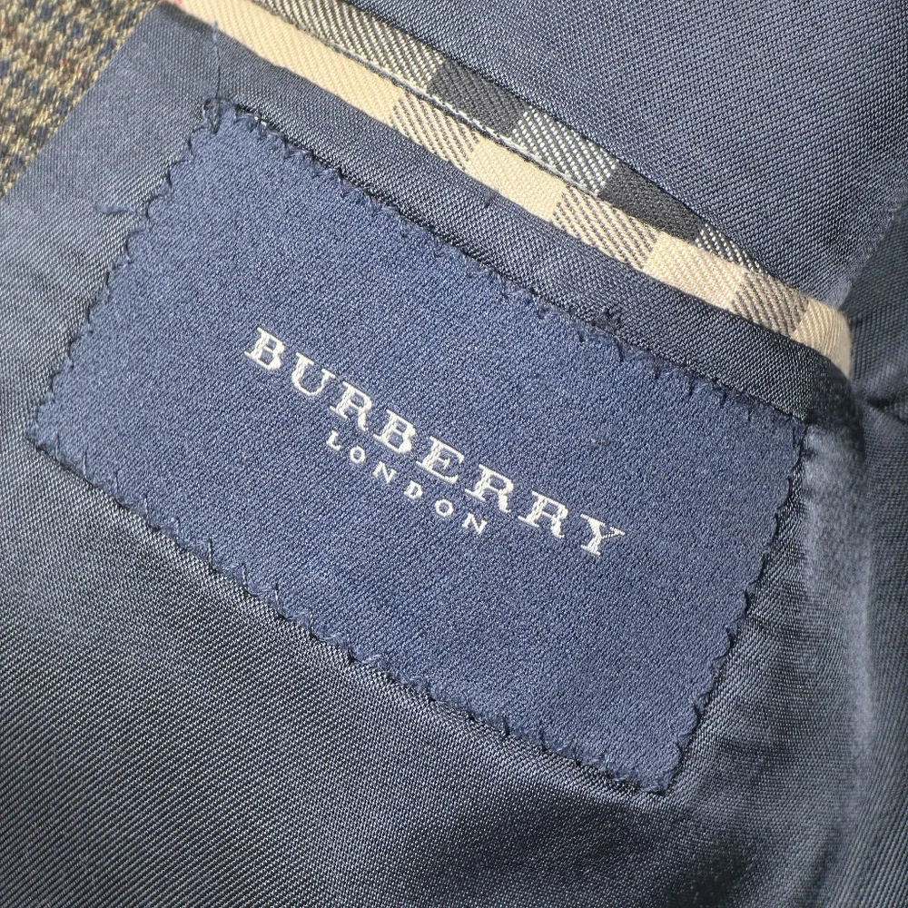 Burberry London Mens 44R Wool Sport Coat Blazer Houndstooth Plaid Nova Check Tri